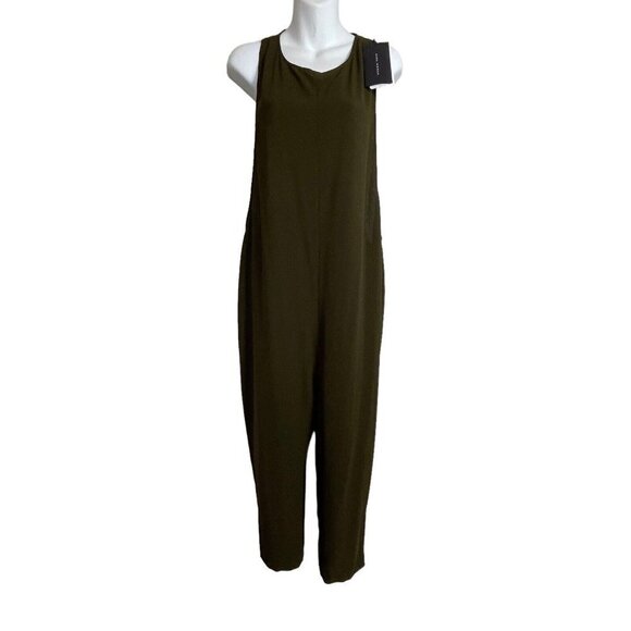 NWT‎ Zara Sleeveless Cropped Jumpsuit Racerback Pockets Green Back Zip Size L - Picture 1 of 12